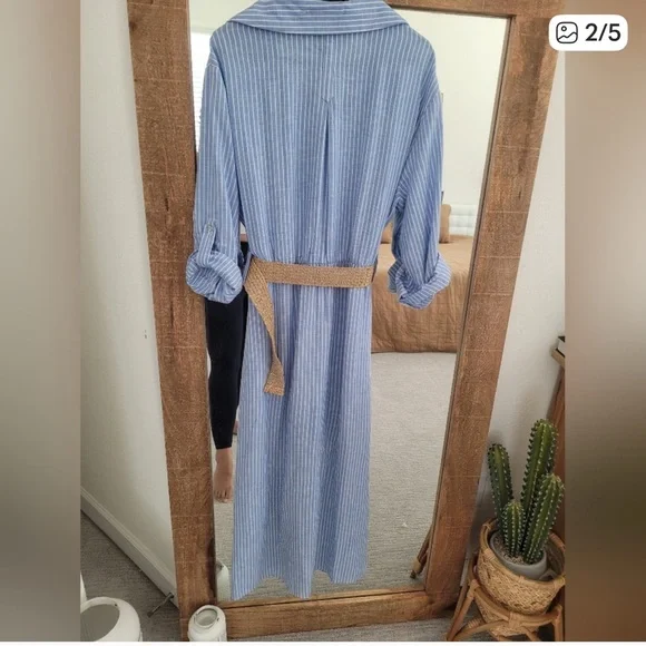 ZARA Trendy yet Classic Striped Linen Sky Blue Striped Maxi Dress🔥🔥🔥 - Picture 4 of 9